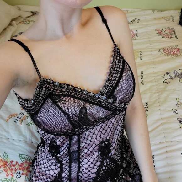 Y2K Sue Wong Slip Dress crochet beaded silk floral lace - Picture 7 of 11